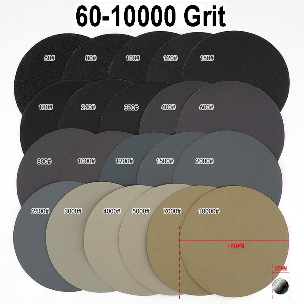 7″ 180mm Hook and Loop Sandpaper Sanding Disc Wet Dry Flocking Disc 60-10000Grit