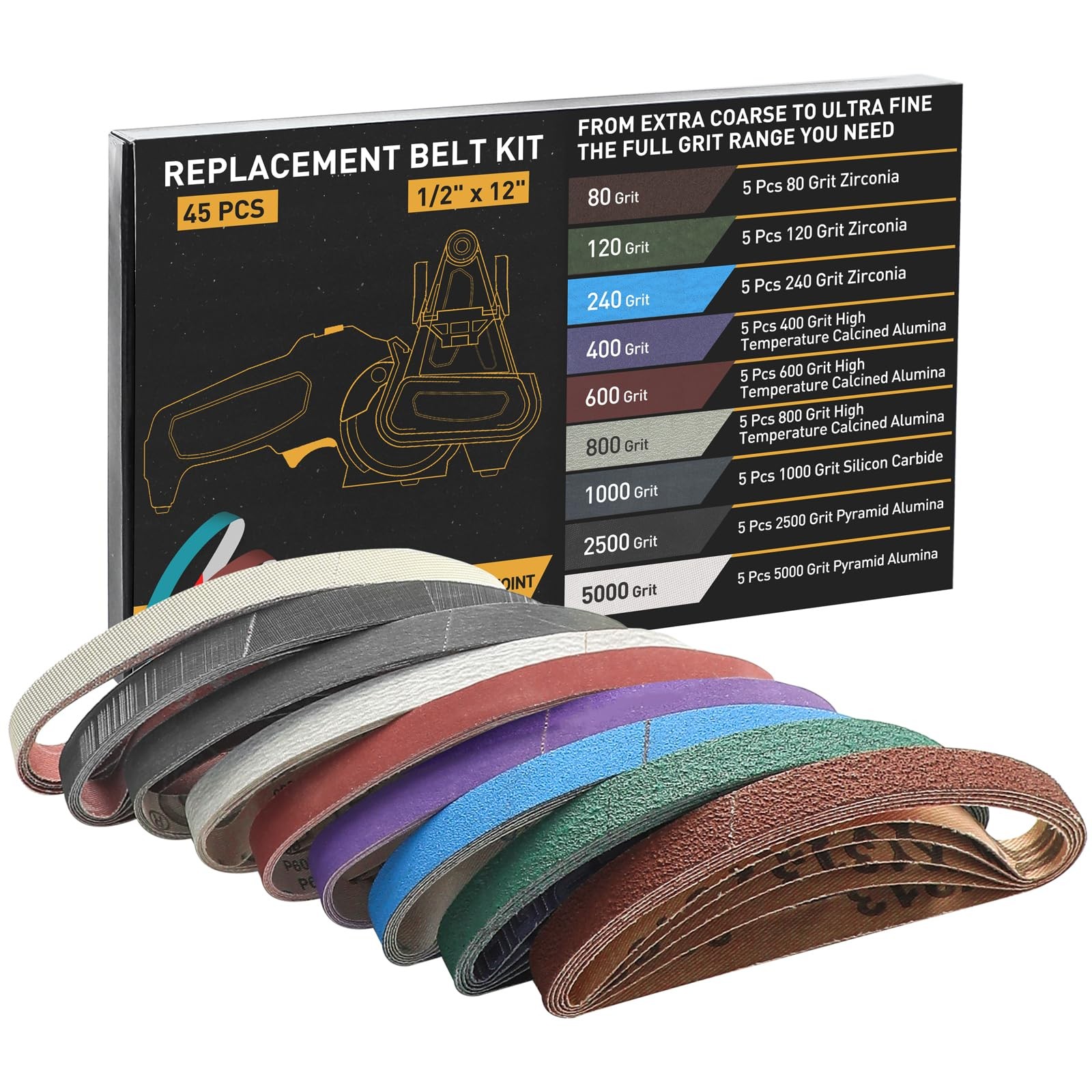 45 Pcs 1/2″ x 12″ Sharpening Belt Kit for Official Work Sharp Knife & Tool Sh…