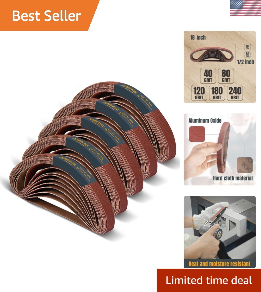 Aluminum Oxide Sanding Belt Set 1/2 x 18 Inch – 50 Belts for Precise Finishing