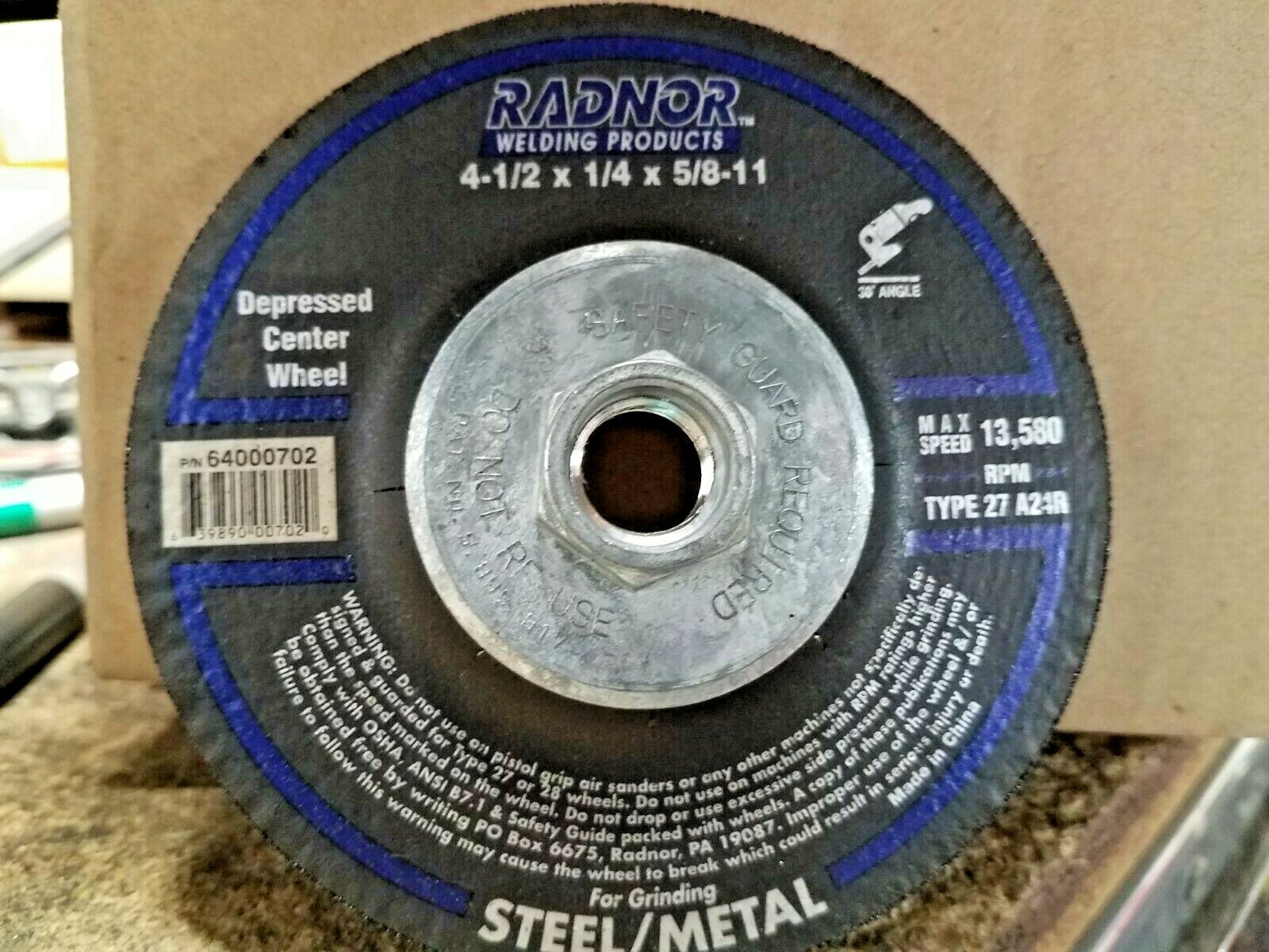20X Radnor 4-1/2″X1/4″X5/8″-11 Depressed Center Grinding Wheel 64000702 TYPE 27