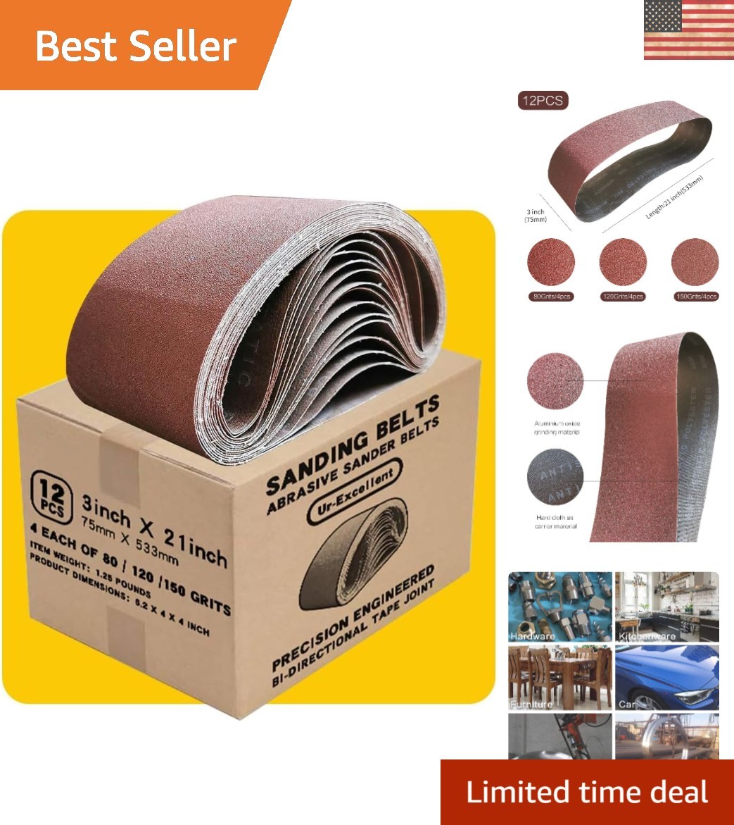 3×21 Inch Sanding Belt Pack – 12 Pcs of Aluminum Oxide for Pro Sanding