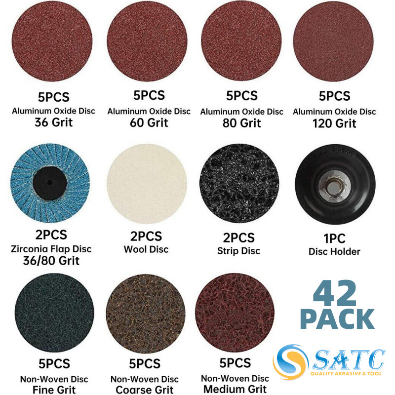 42PCS 2 in Die Grinder Quick Change Discs Roll Lock Sanding Disc Set 1/4 Holder