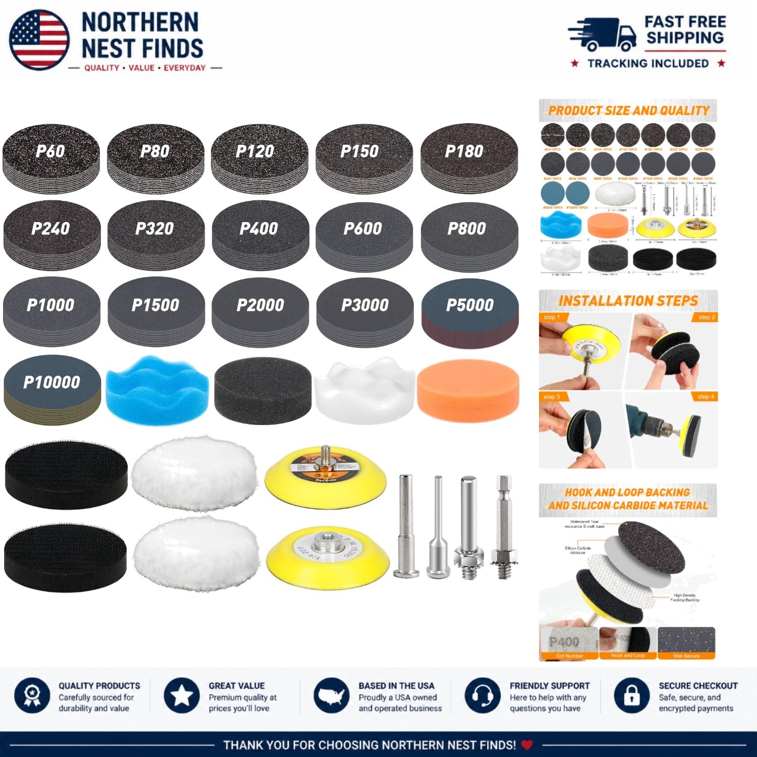 174 Pcs 3 Inch Sanding Discs – Complete Kit for DIY and Professional Use