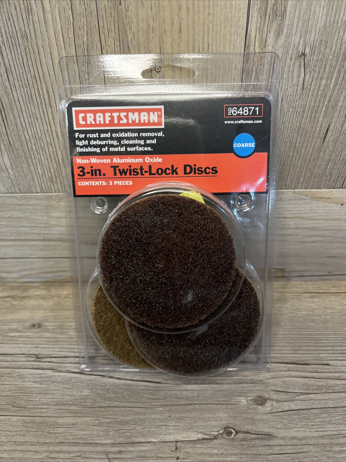 3-pk Craftsman 3″ Twist-Lock Discs Coarse Non-Woven Alum Oxide 964871