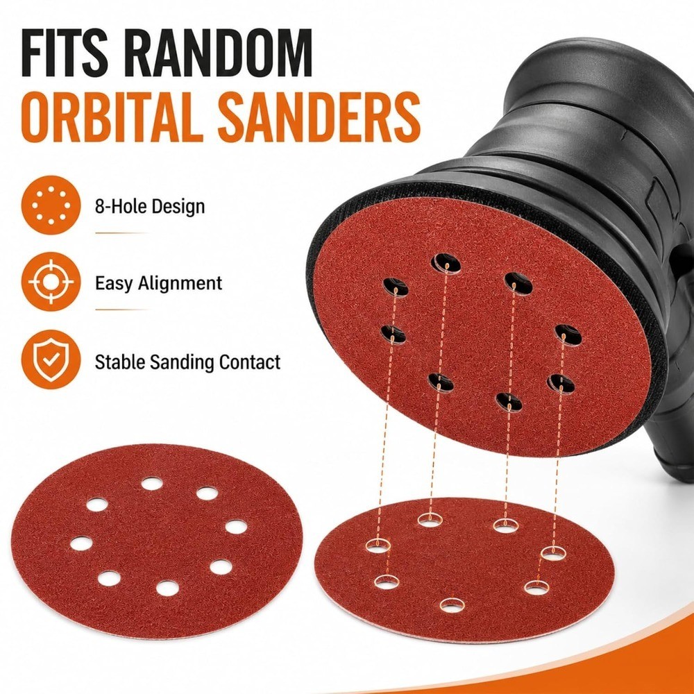 110pcs 5in 8-Hole Hook & Loop Sanding Discs | Assorted 60-2000 grit red