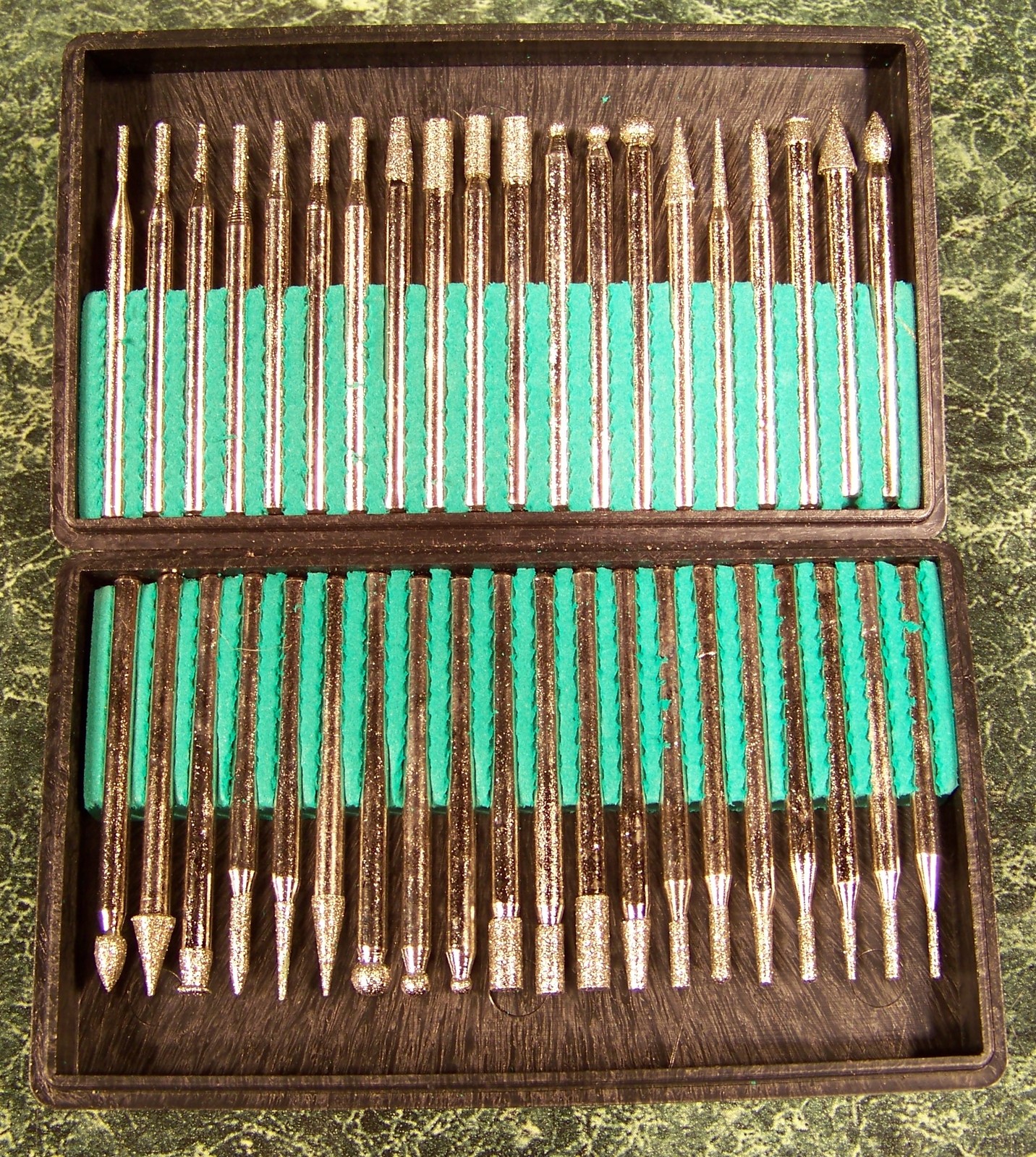 40pc 1/8 inch Shank DIAMOND HEAD BURR SET with Case New Grind Sand Polish Dremel
