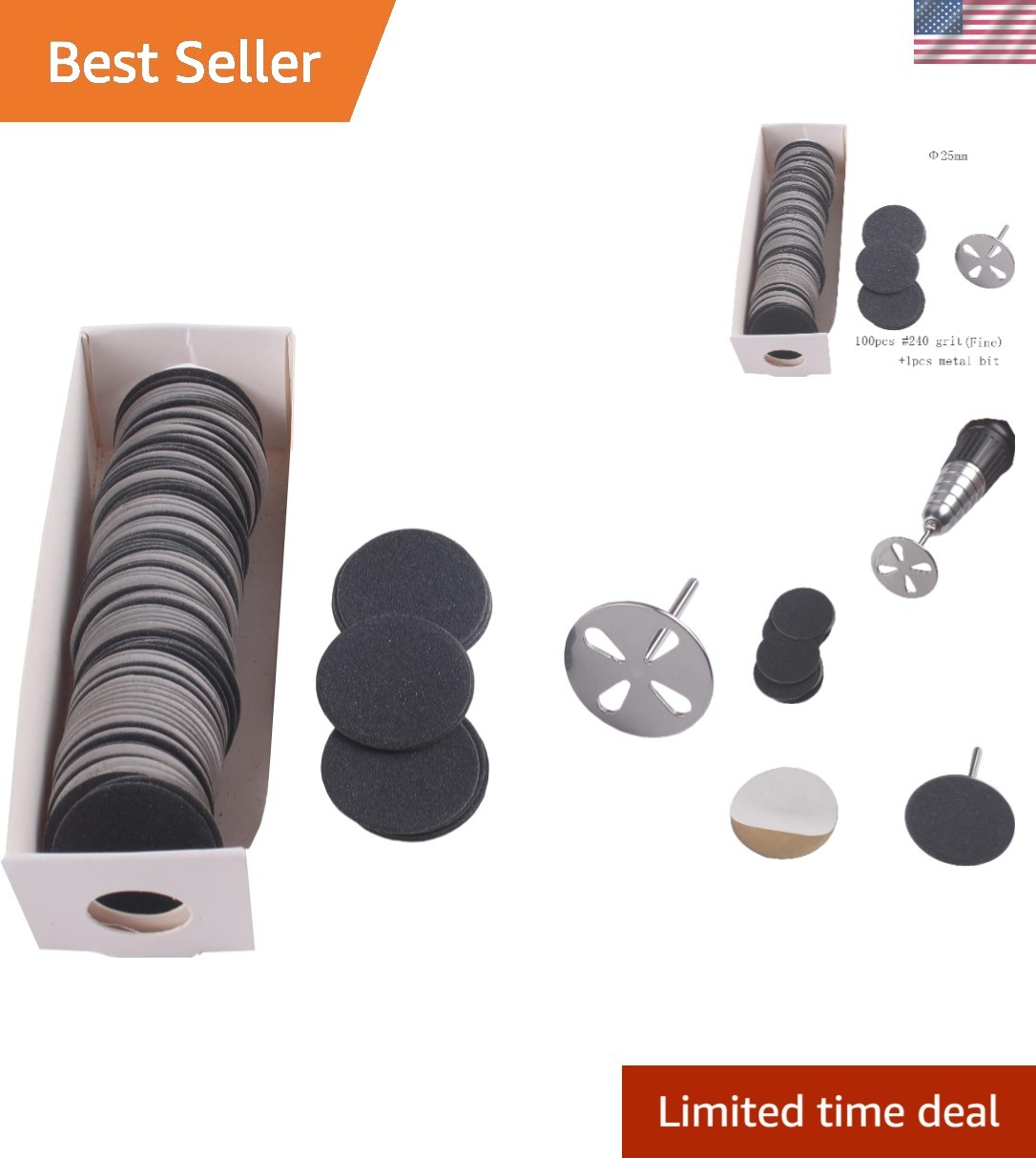 100pcs Sanding Paper Discs with Metal Nail Drill Bit,25mm Pedicure Sanding Di…
