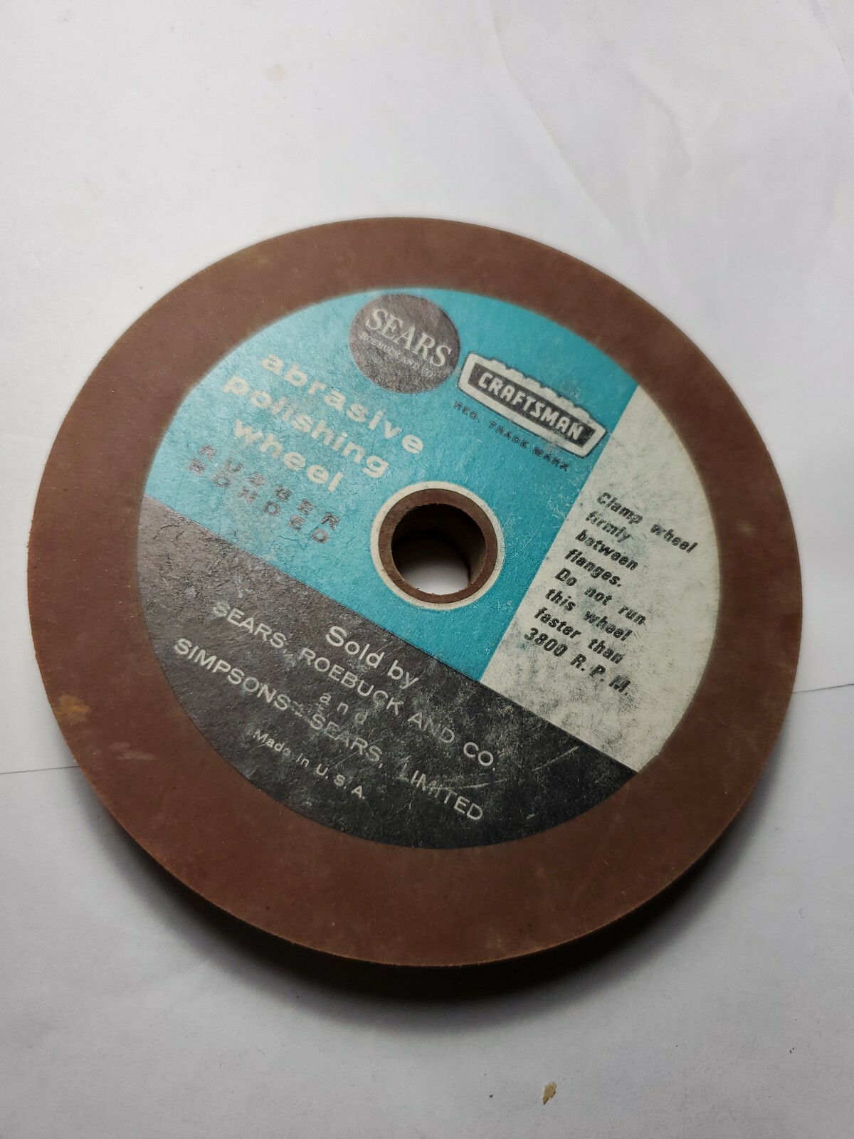 Vintage NOS Craftsman 29281 Abrasive Polishing Wheel 4″ Diameter 1/2″ Hole USA