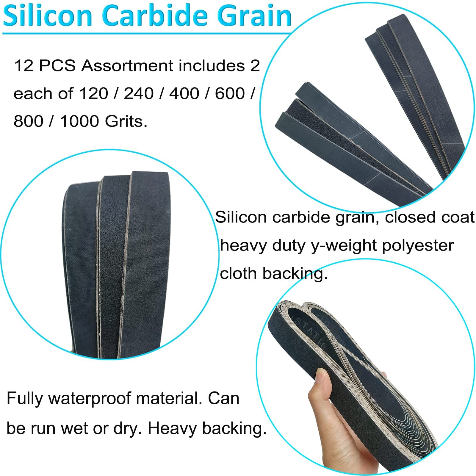 12 Pack 1 x 42 Inch Silicon Carbide Sanding Belts Assortment -120 240 400 600…