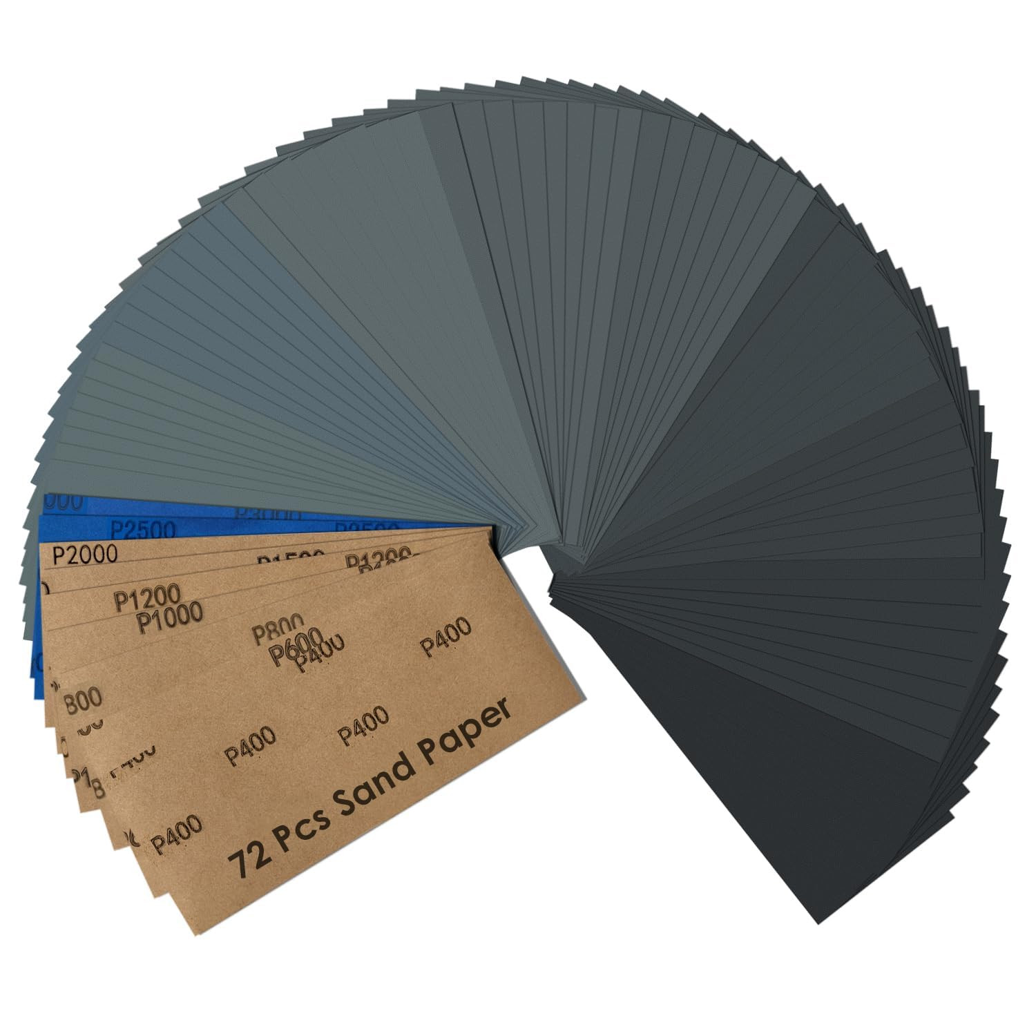 72PCS Wet Dry Sandpaper Assortment 400-3000 Grit for Wood Metal Automotive