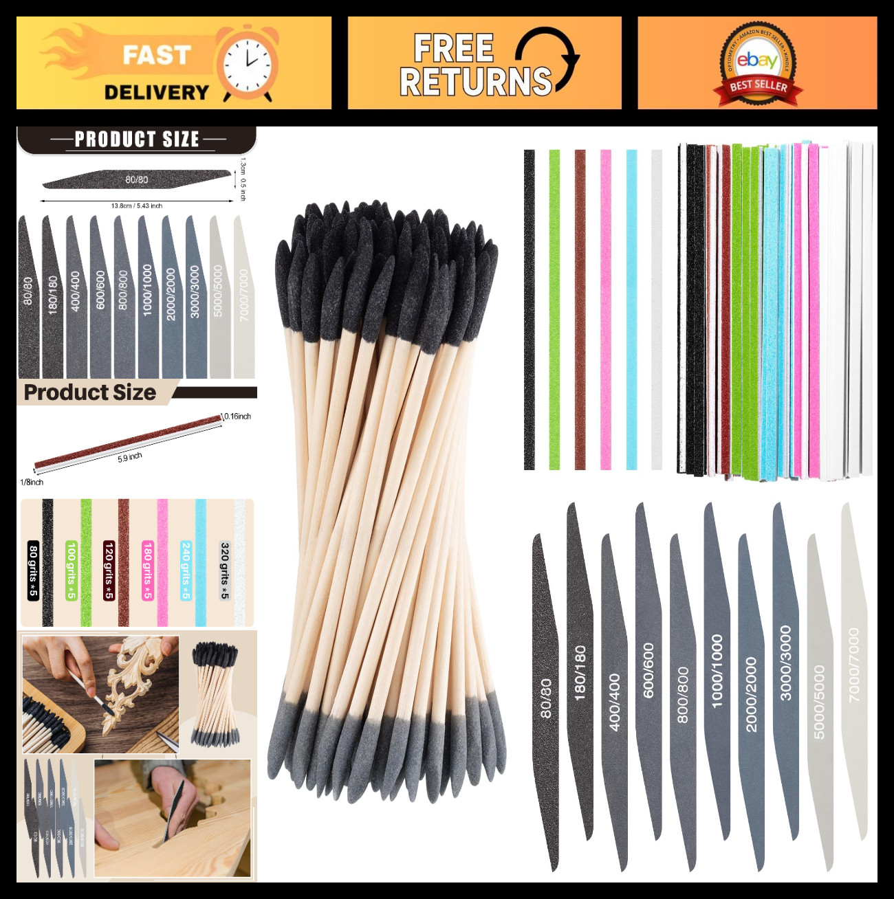 70 Pcs Sanding Sticks Set for Model Building – Double-End Matchsticks, Polishing