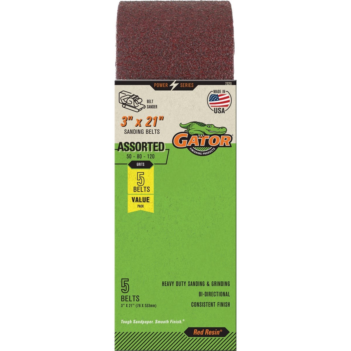 Gator Blade 3 In. x 21 In. 50/80/120 Grit Sanding Belt (5-Pack) 7020GA Gator