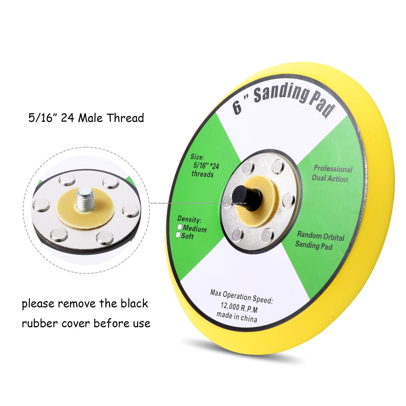 6 Inch Vinyl Faced PSA Backing Pad 5/1624 Thread Orbital Sander Pneumatic Polis