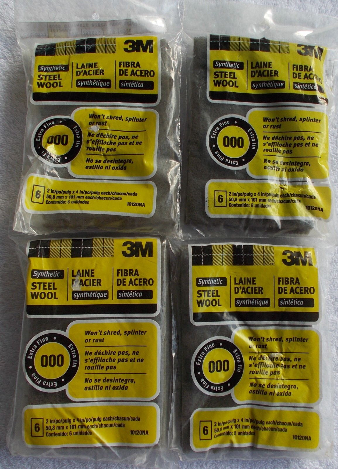 NEW 4 packs 3M Synthetic Steel Wool Pads, 10120NA, #000 Extra Fine 2 in x 4 in