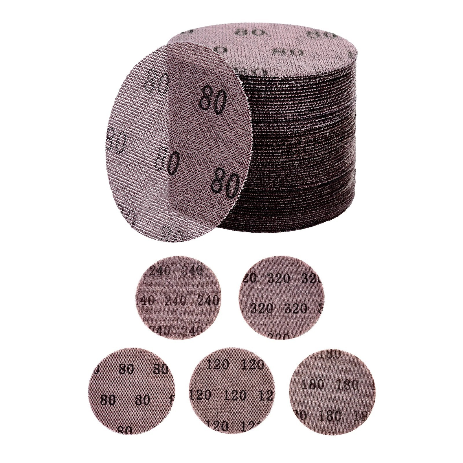 5-inch Mesh Abrasive Sanding Discs 50PCS Grit 80 120 80 240 320 Sandpapers