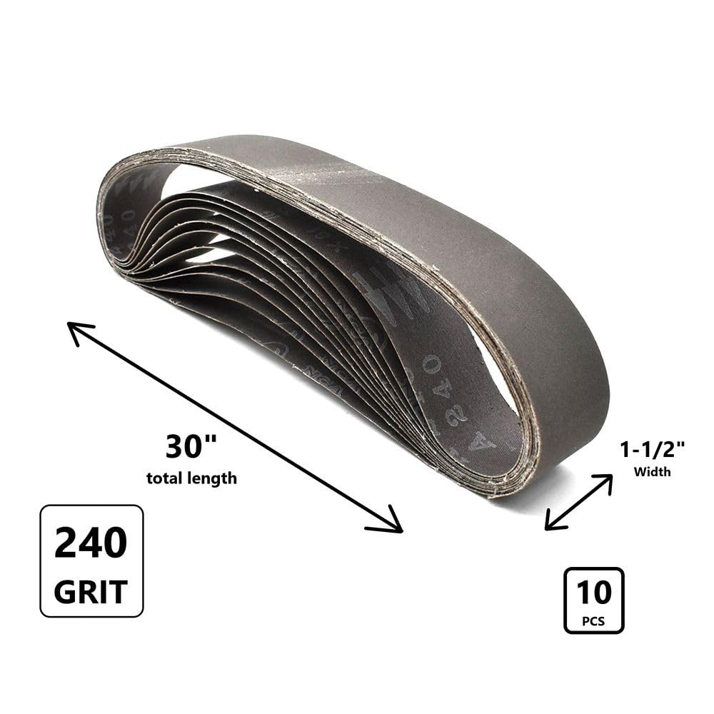 HPG240-10 1-1/2″ x 30″ Aluminum Oxide Sanding Belt 240 Grit 10 Pack