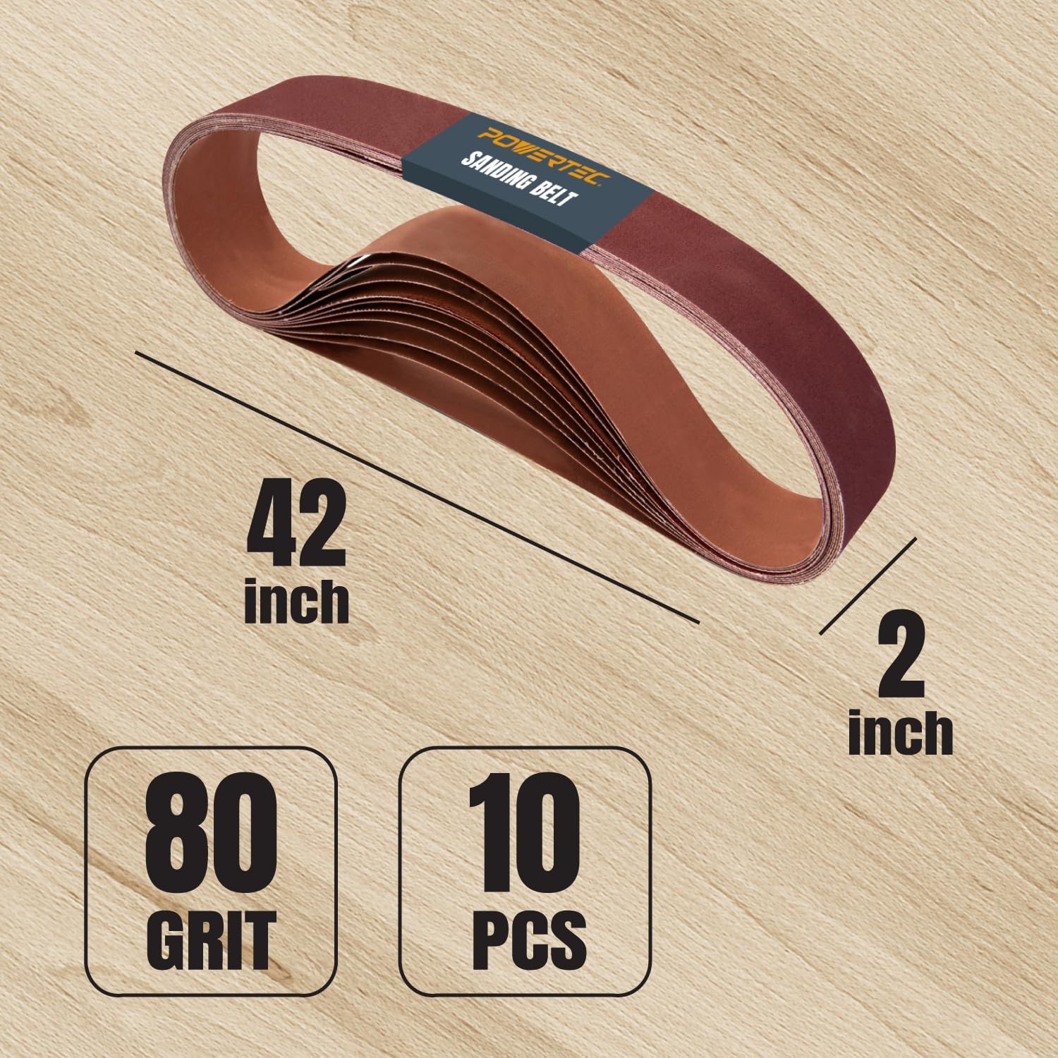 2×42 Aluminum Oxide Sanding Belts, 10PK, 80 Grit 2 x 42 Sanding Belts for 2×4…