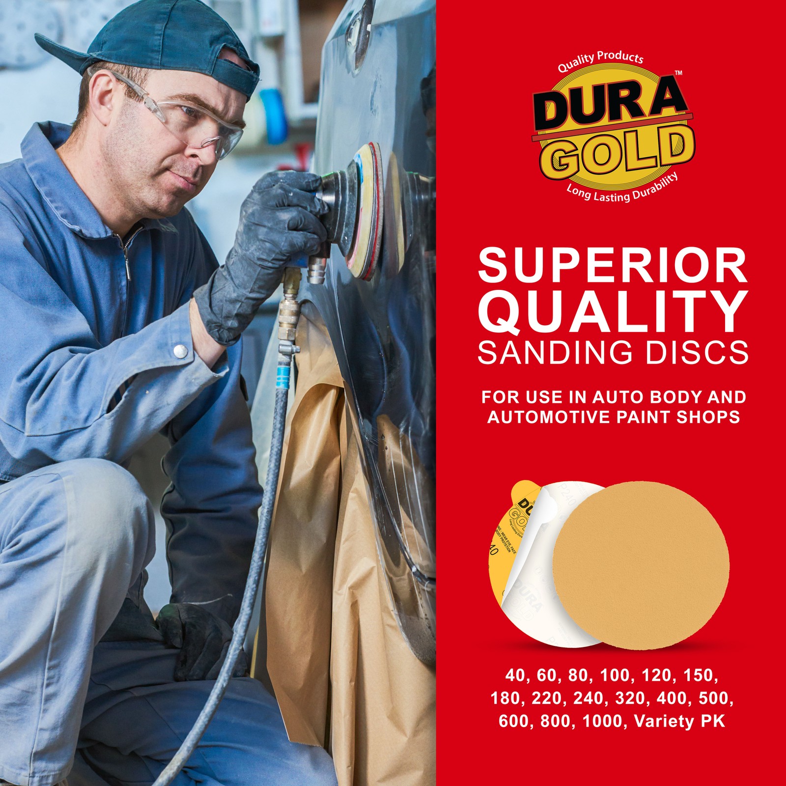 Dura-Gold 240 Grit – 6″ PSA Stickyback DA Sandpaper Sanding Discs Box 50