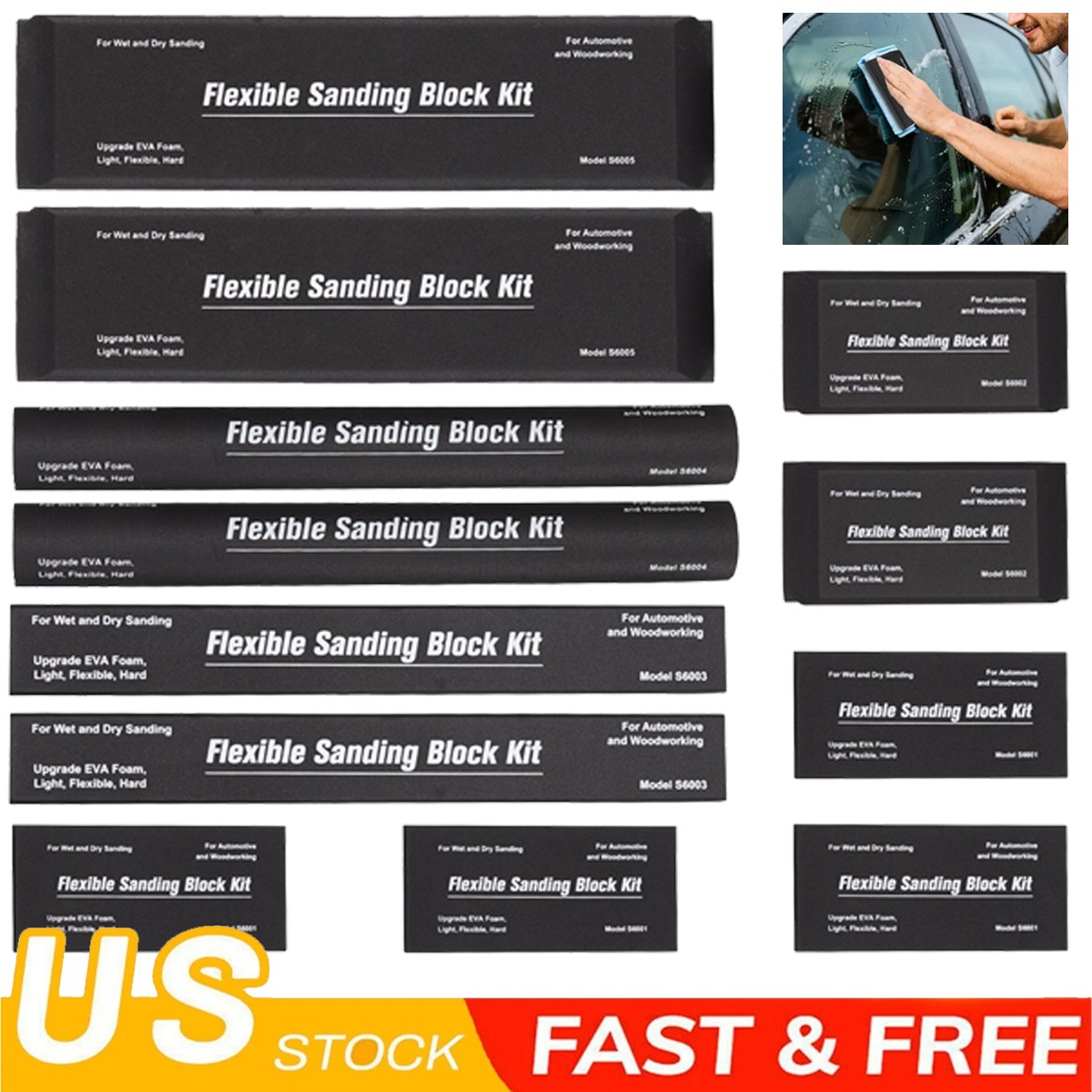 12PCS Sanding Block Kit Flexible EVA Foam Wet or Dry for Automotive or Woodwork