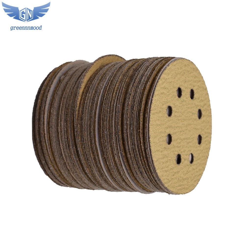 100Pcs 5inch Sanding Discs Hook and Loop 8 Holes Flocking Sand Paper 60-320 Grit
