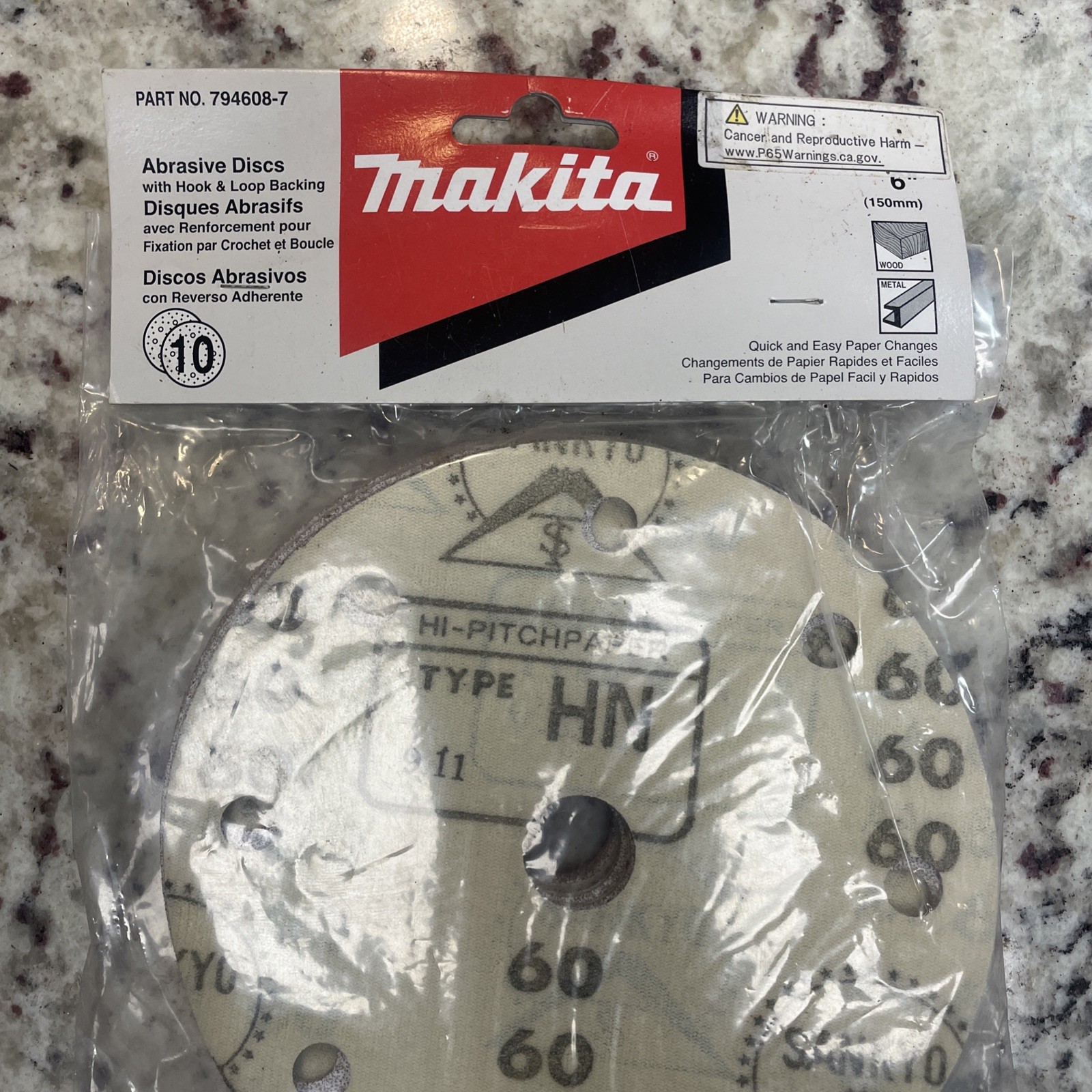 MAKITA 794608-7 ABRASIVE DISCS 6″ 10-PACK HOOK & LOOP 60-GRIP