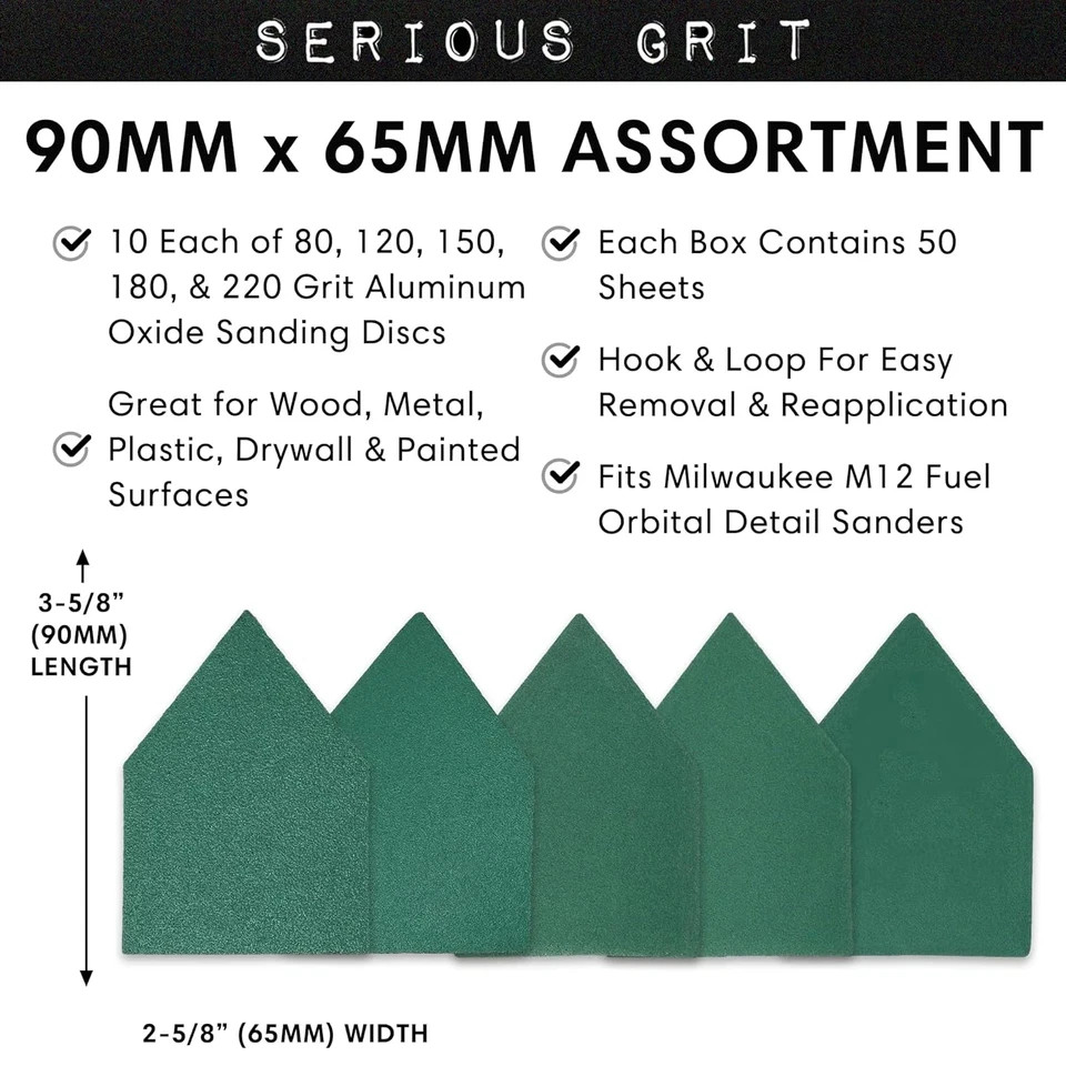 – 90mm x 65mm Triangle Sanding Sheet Assortment – Fits Milwaukee M12 Fuel San