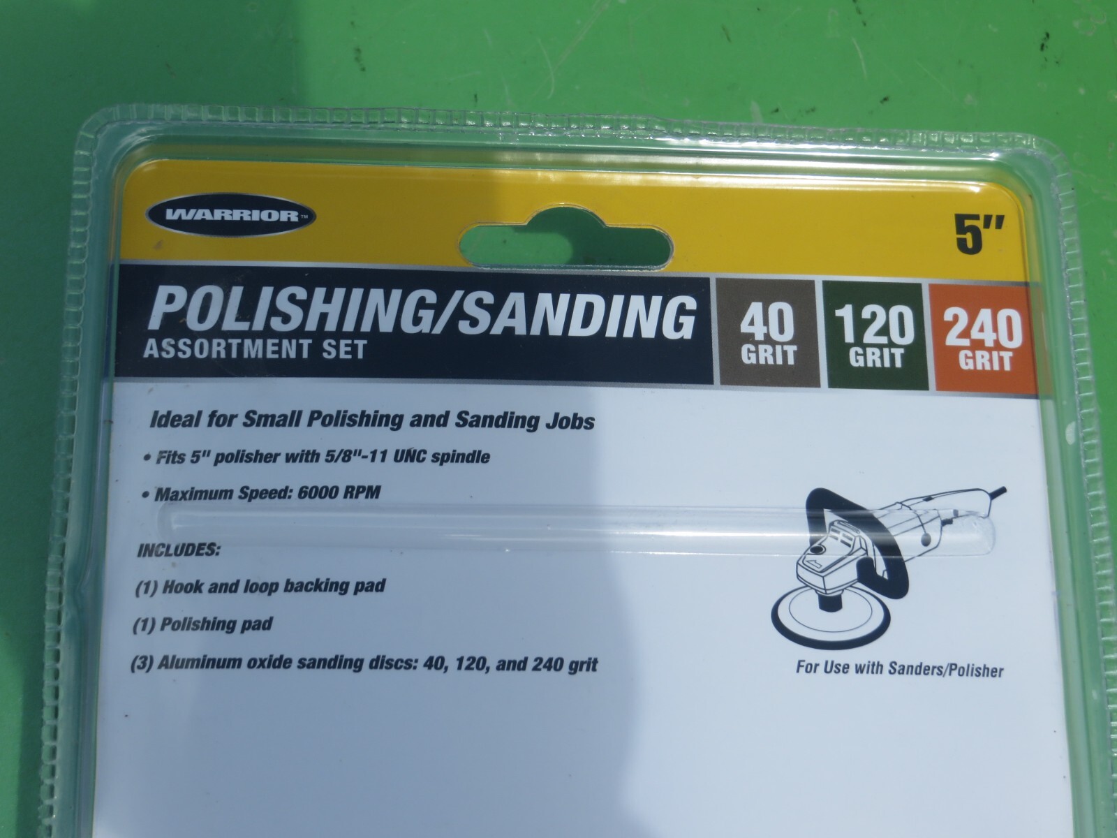 WARRIOR 5″ POLISHING SANDING DISC ASSORTMENT SET PACK OF 5 69491 5/8″ – 11 UNC