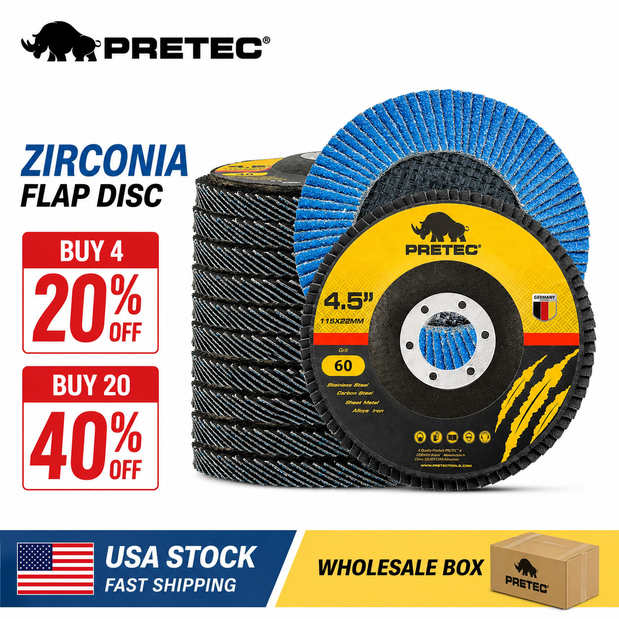 12 Pack 4-1/2″ x 7/8″ 60 Grit Zirconia Flap Discs T27 Grinding Wheels for Metal