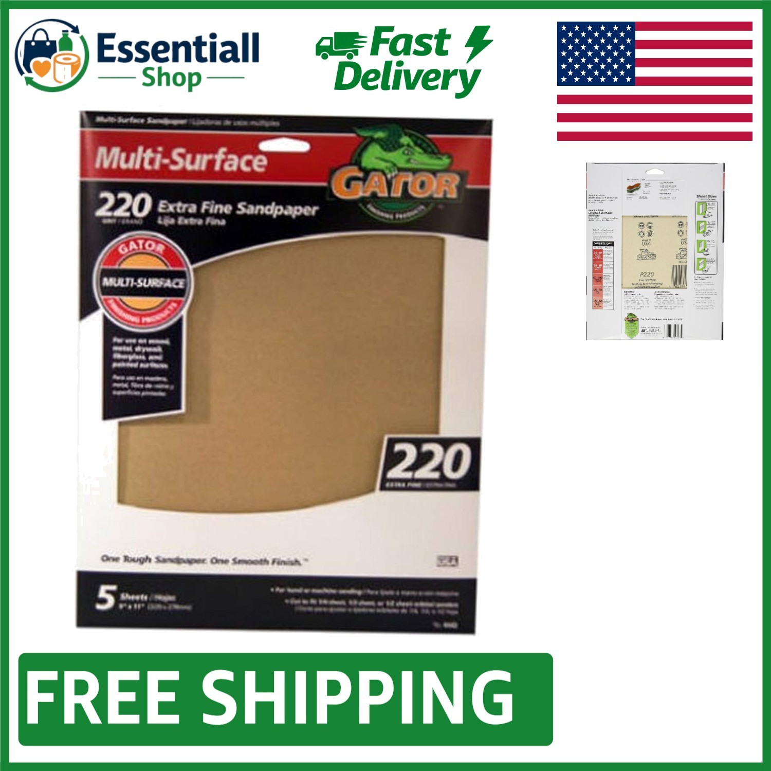 Gator Grit Extra Fine Sandpaper – 5 Pack, 9″ x 11″ Ceramic Alumina Sheets