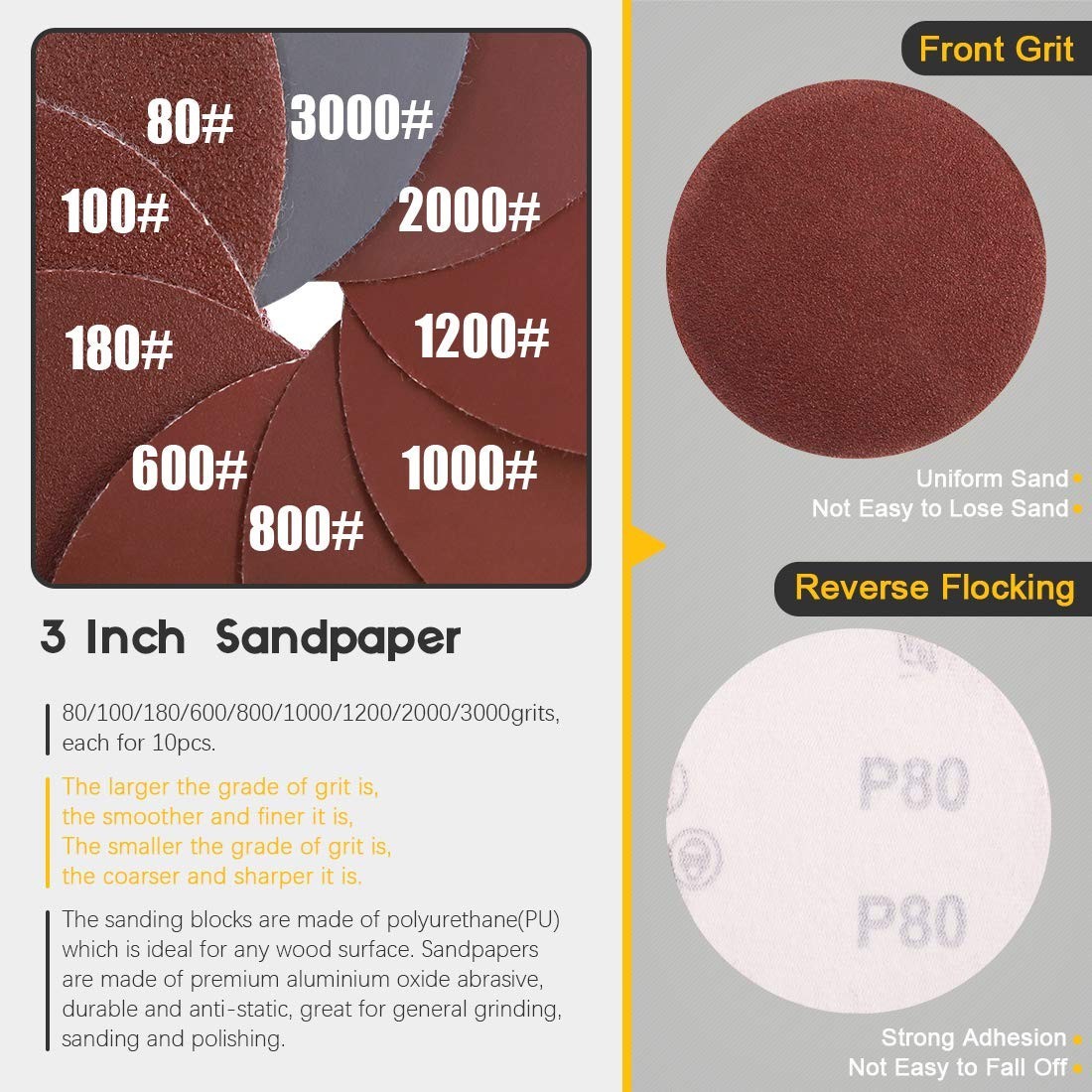 92Pcs 3″ Hook and Loop Sanding Pads & Discs Set for Woodworking & Crafting