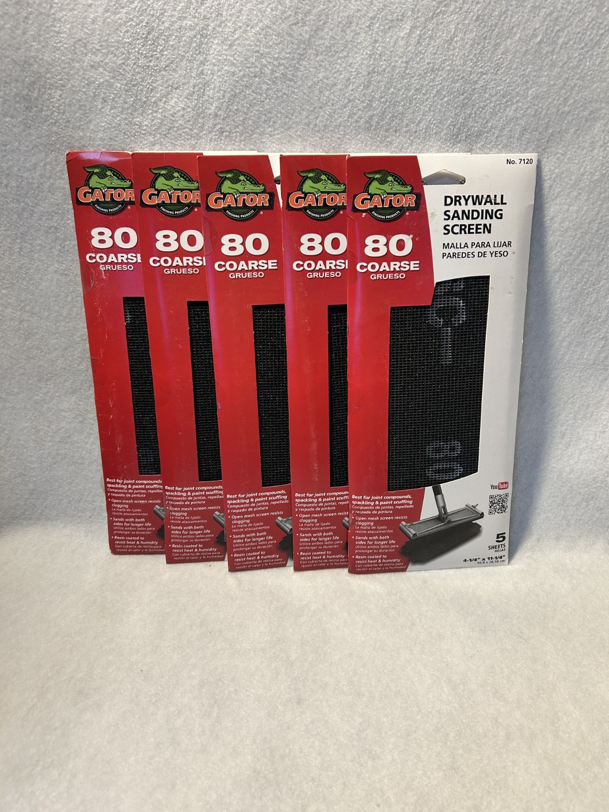 (5) Gator Precut Drywall Sanding Screen Coarse 80 Grit Sanding Sheets 4.25×11.25