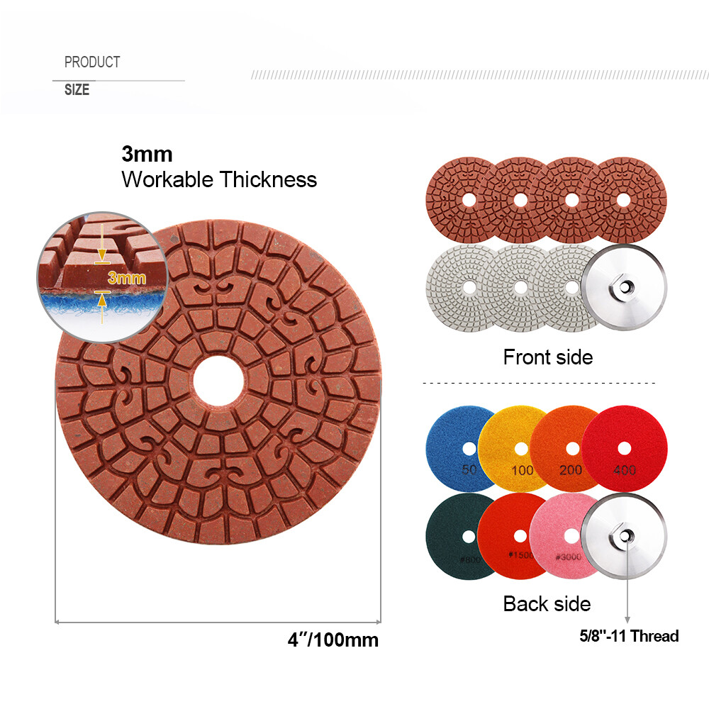 8pcs/set 4″ Diamond Wet Rough Grinding Discs Polishing Pads+Backer Kit for Stone