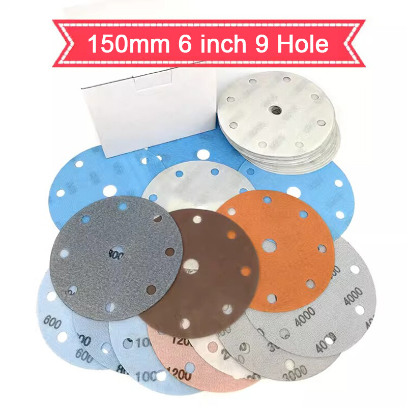6″ 150mm 9 Hole Wet&Dry Sanding Disc 600-5000Grit Sandpaper Film Hook&Loop Pads