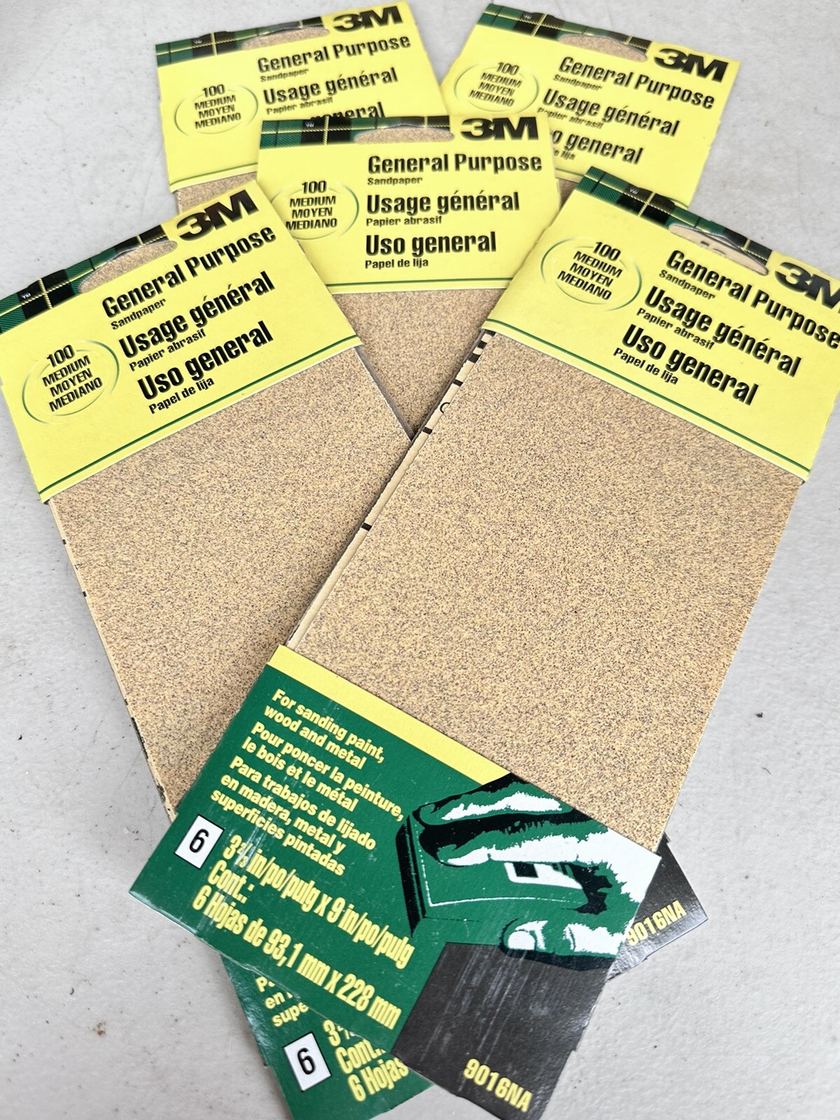 3M General Purpose Sandpaper 100 Grit Medium 3 2/3” x 9” – 5 packs of 6. 9016NA