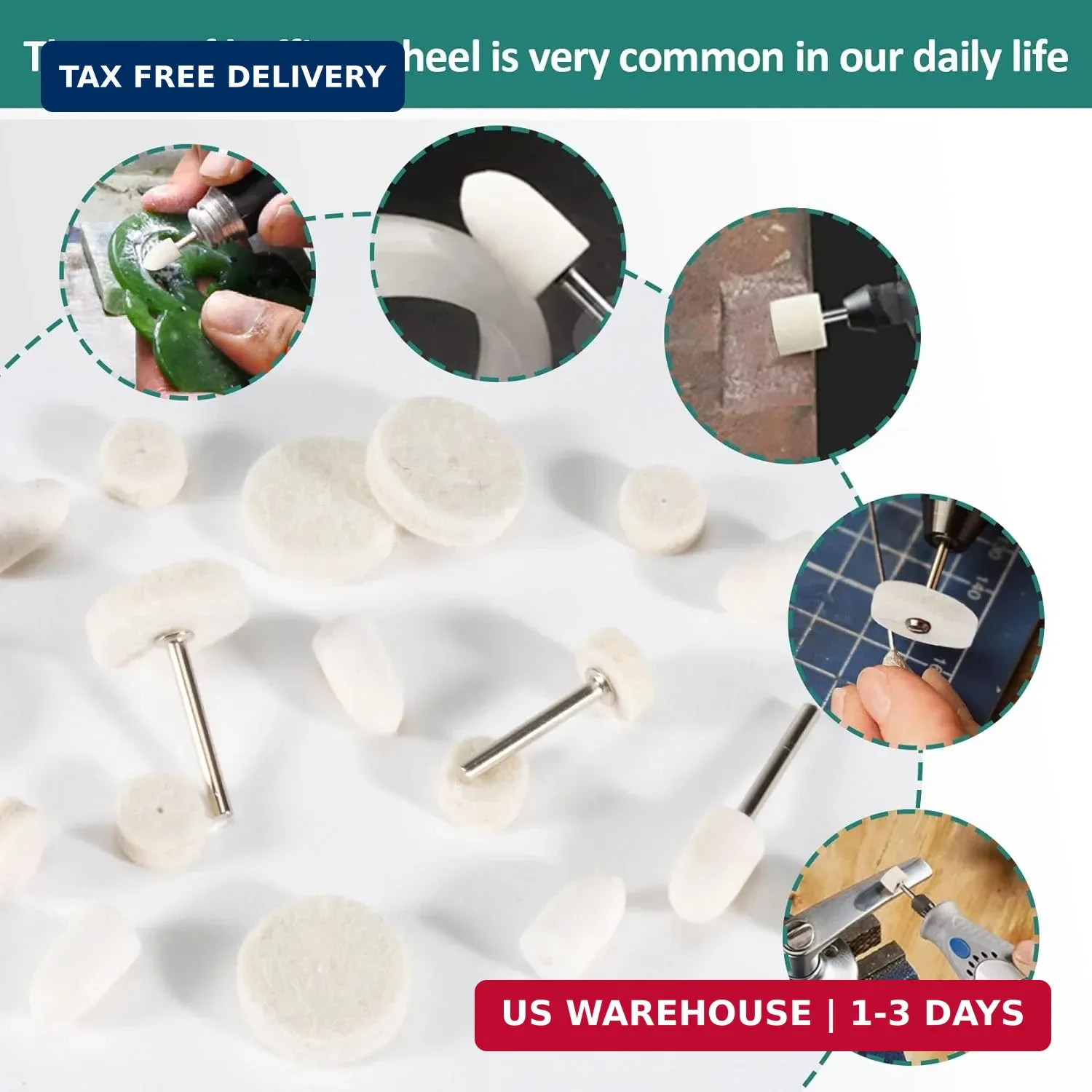 145Pcs Wool Felt Polishing Pad 1/8″ Shank For Wheels Kit For Dremel Rotary Tools