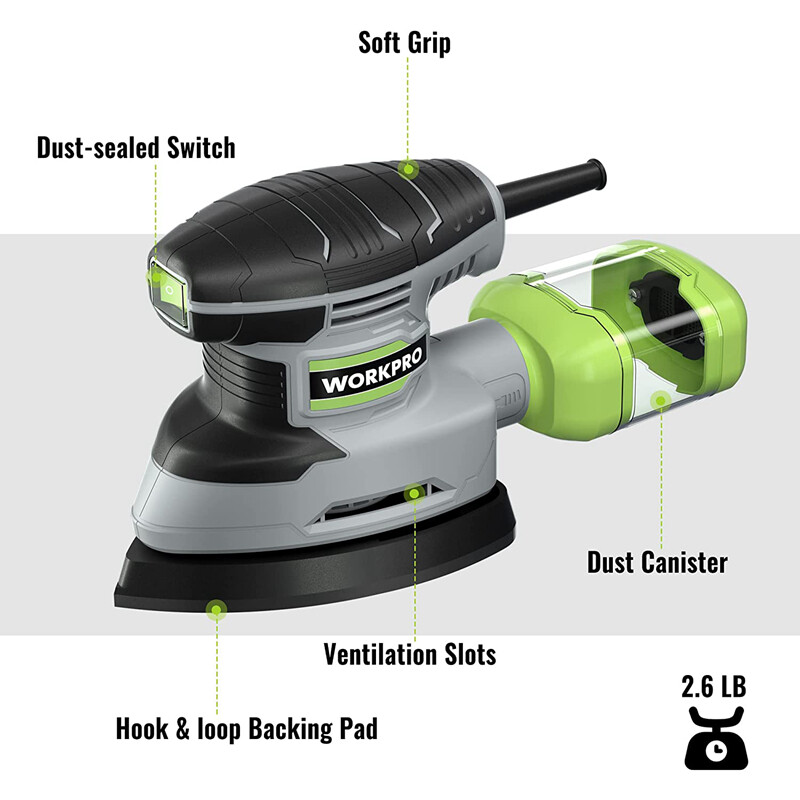 WORKPRO Detail Sander 13,000 OPM Compact Electric Sander 1.6Amp Power Sander NEW