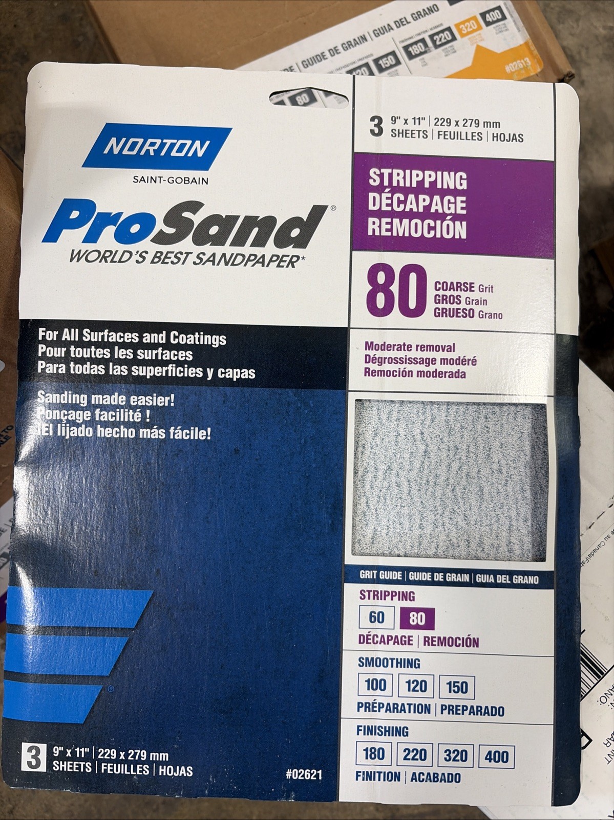 75 SHEETS NORTON Sandpaper Sheet: 9 in W x 11 in L, Aluminum Oxide, P80 Grit