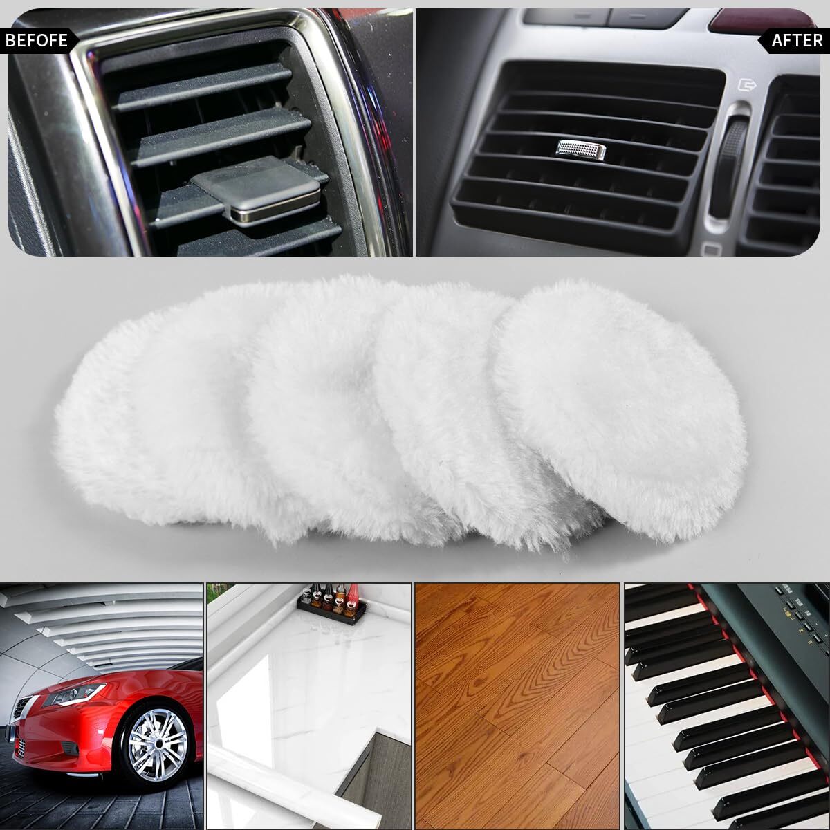 5 Pcs 3 Inch Wool Buffing Pads for Car Polishing Waxing with M10 Drill Adapter