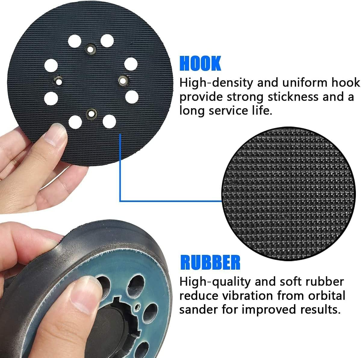 2 Pack 5 Inch 8 Hole Hook and Loop Replacement Sanding Backing Pad Sander Pad