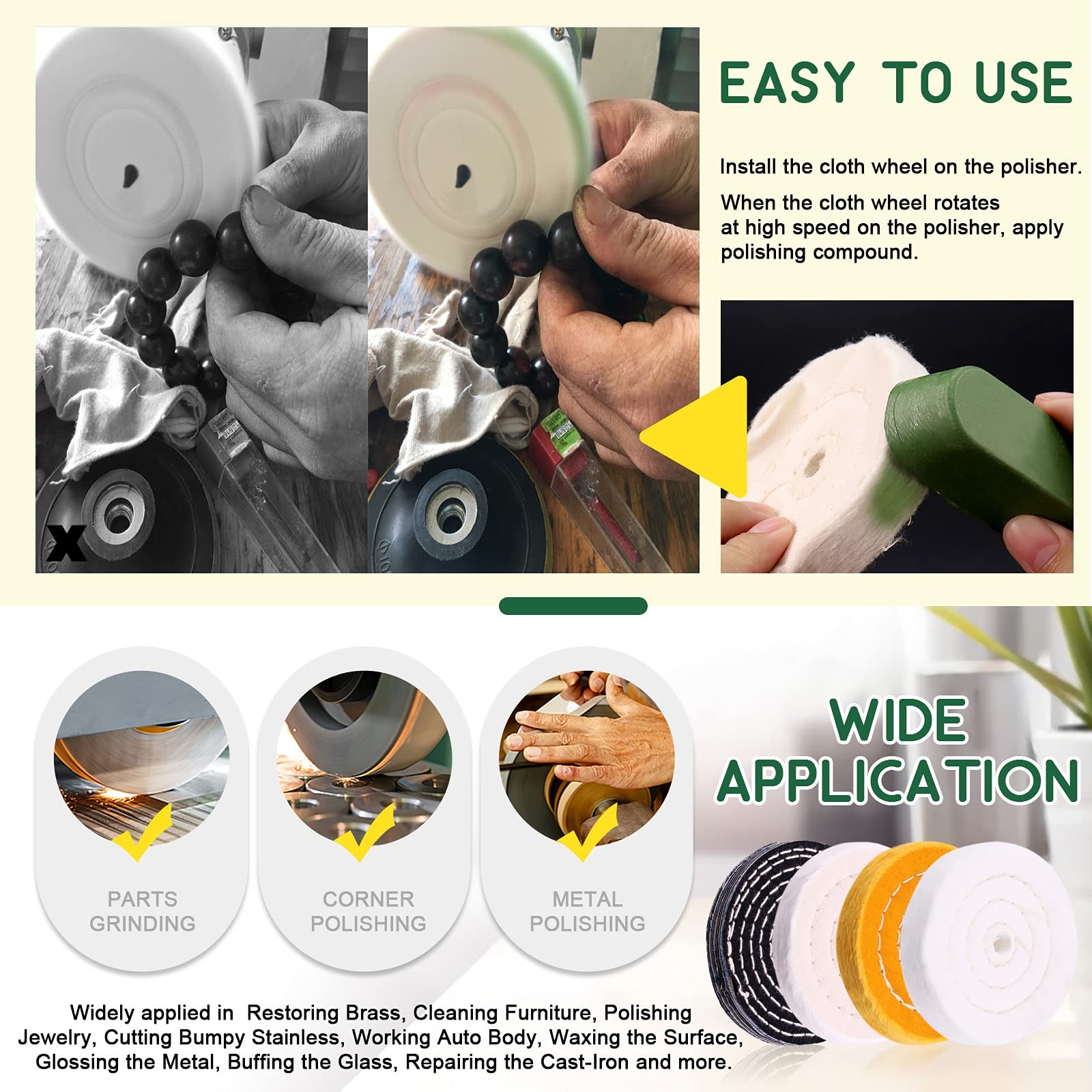 8 Pcs 4 Inch Buffing Polishing Wheel Kit with 1/2″ Arbor Hole