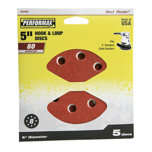 5 inch 80-Grit Medium 8-Hole Hook & Loop Sanding Disc Orbital Sandpaper – 5 Pack