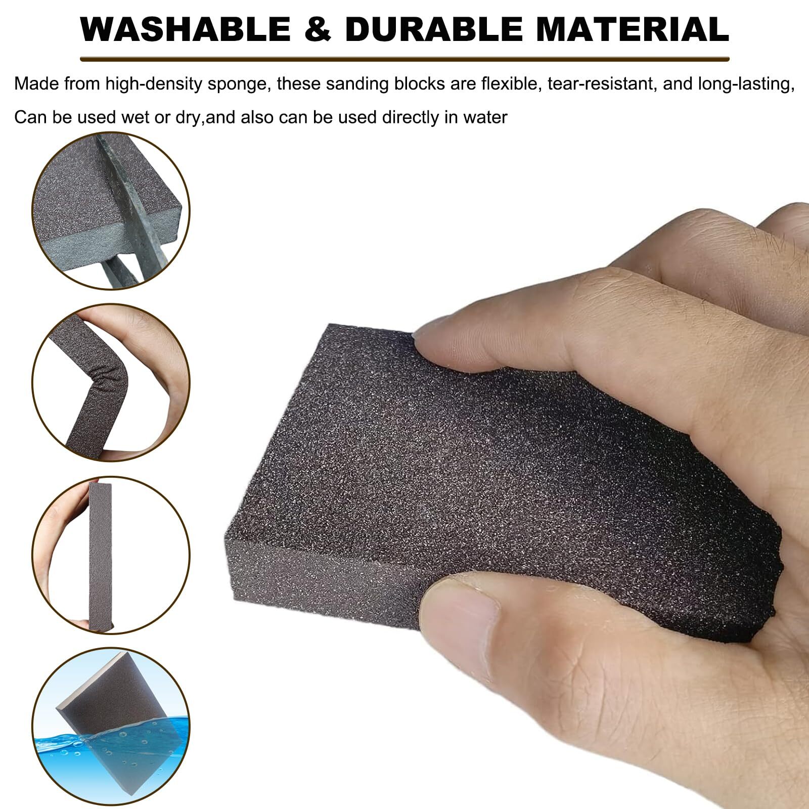 4 Pack Hand Sanding Sponge Set -120 220 320 400 Grit- Coarse Medium Fine Grit…