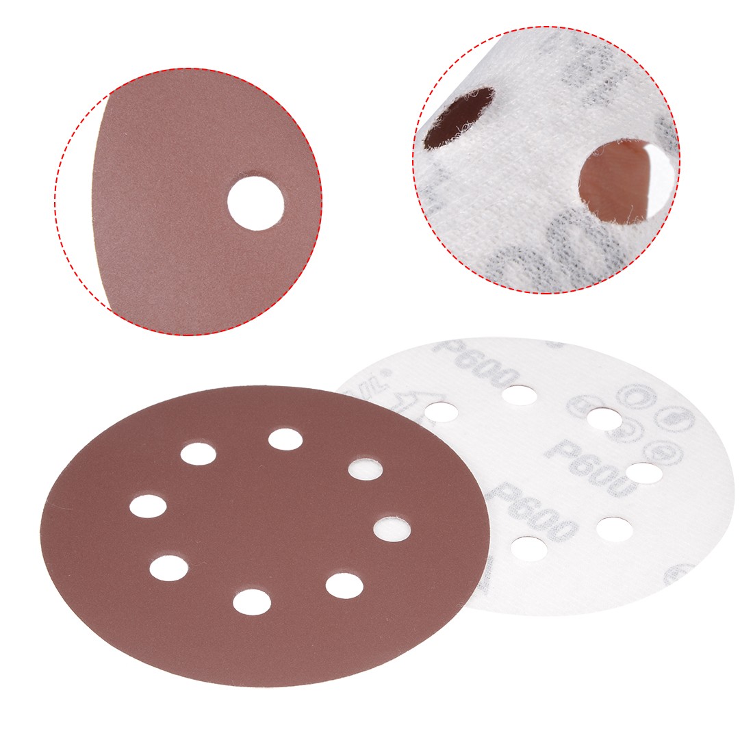 50Pcs 5″ 8 Hole Hook and Loop Sanding Disc 600 Grit Random Orbital Sander Paper