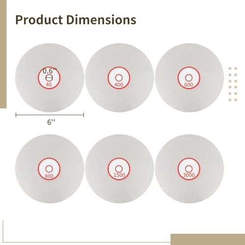 6 PCS Diamond Polishing Disc Set, 6 Inch Diamond Flat Lap Discs,