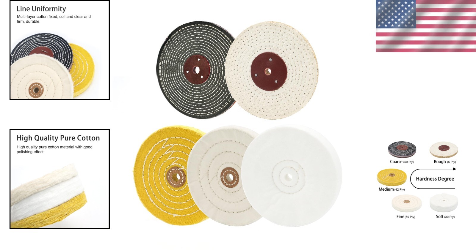 6″ 5-Piece Buffing Polishing Wheels Set for Bench Grinder – Soft to Rough
