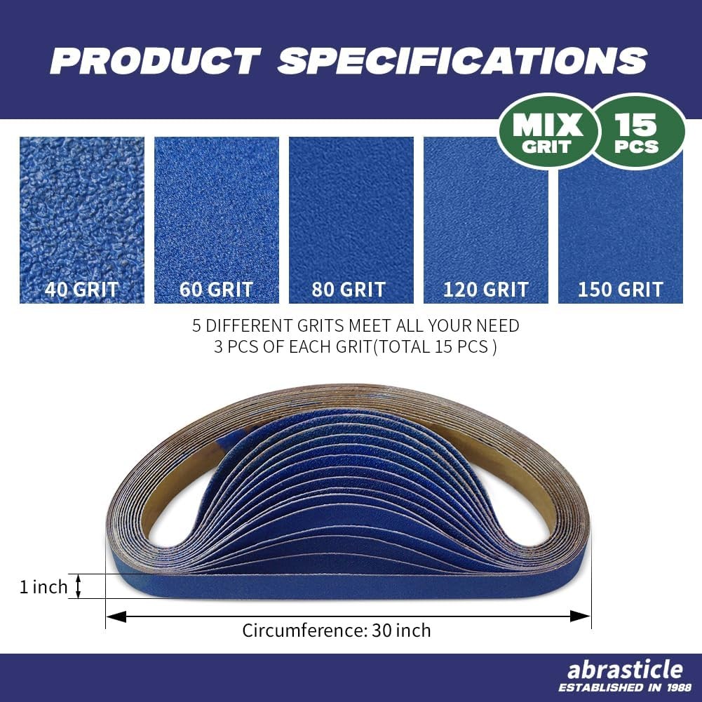 1″ x 30″ Zirconia Knife Sharpening Sanding Belts for Metal, 1 x 30 Inch Zirconia