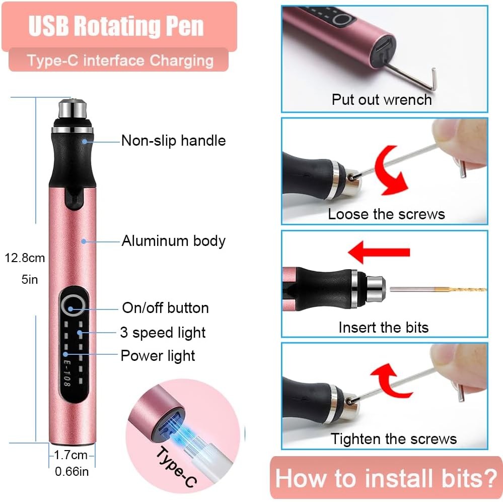 Resin Drill Polishing Kit, Electric Rotary Pen & Deburring Tool, 115PCS