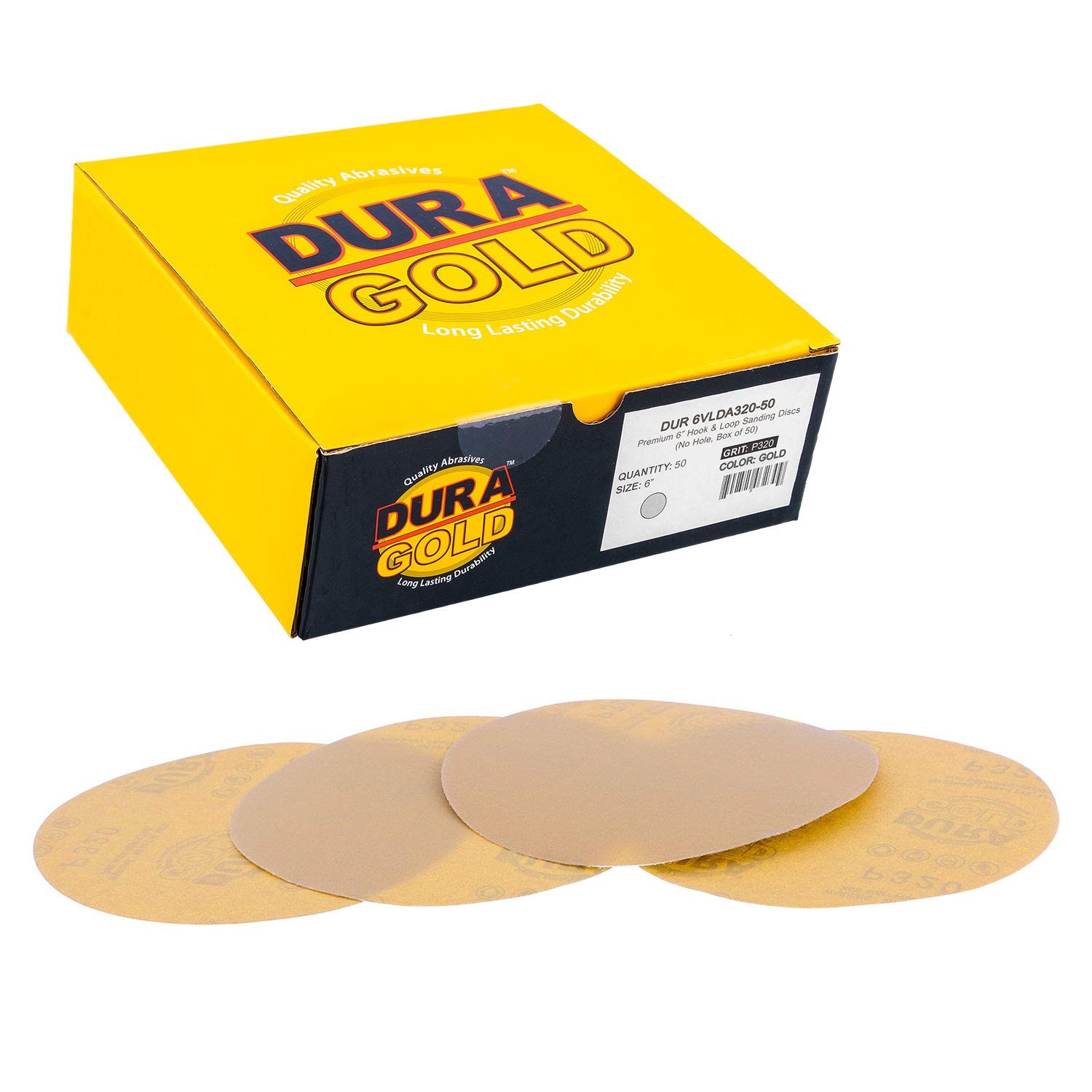 Dura-Gold Premium 320 Grit 6″ Gold Sandpaper Discs, No Hole Pattern 320-Grit