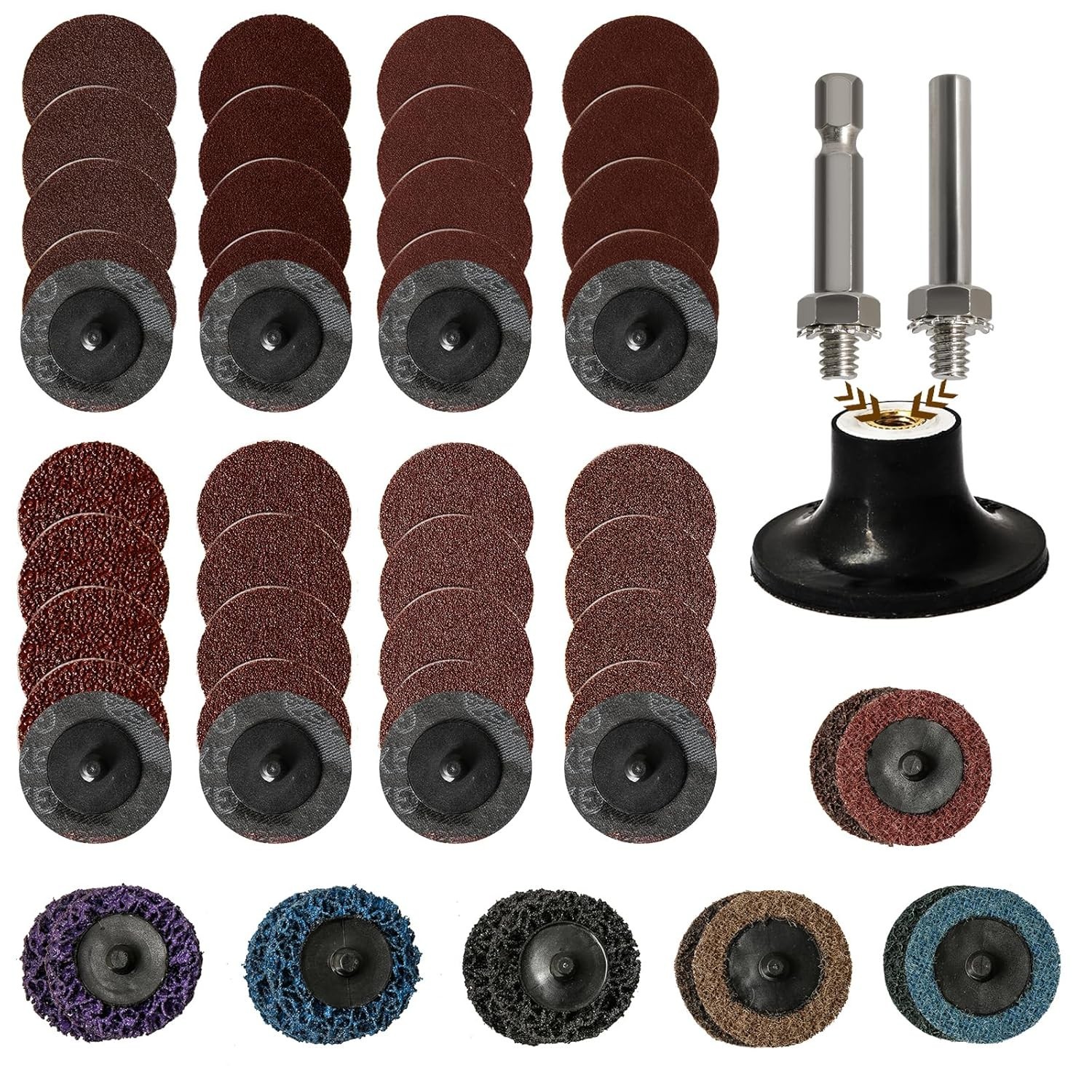 55Pcs 2 inch Roll Lock Quick Change Discs Set, Sanding Discs with 1/4″ Holder…