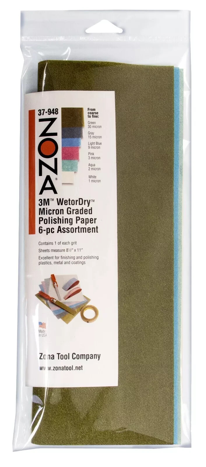 4X Zona 37-948 3M Wet/Dry Polishing Paper, 6 Gr. 1-30 Micron, 8.5X11,(40 Sheets)
